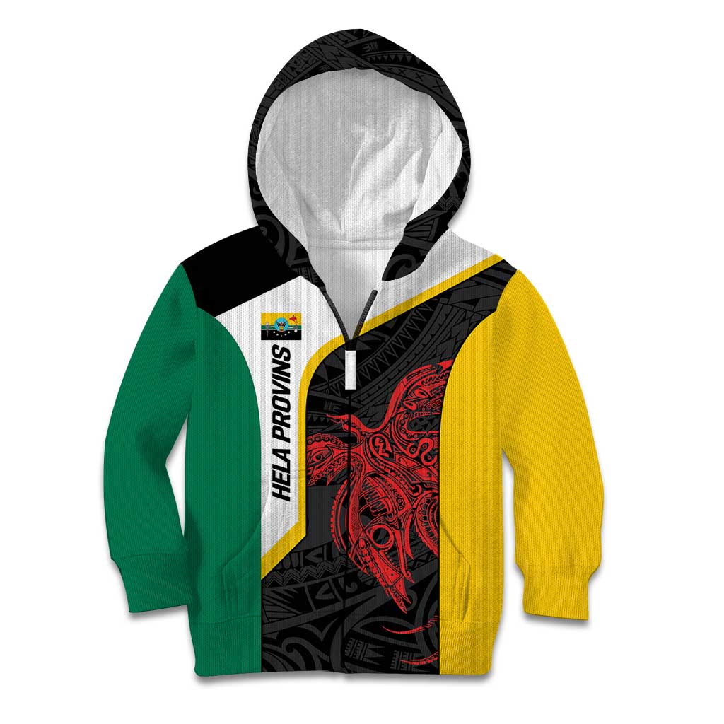 Personalised PNG Hela Province Kid Hoodie Bird of Paradise Tattoo Flag Motif LT9 Zip Hoodie Yellow - Polynesian Pride
