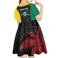 Personalised PNG Hela Province Kid Short Sleeve Dress Bird of Paradise Tattoo Flag Motif LT9 - Polynesian Pride