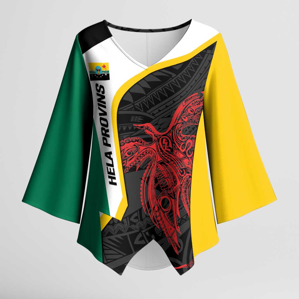 Personalised PNG Hela Province Kimono Sleeve Blouse Bird of Paradise Tattoo Flag Motif LT9 Female Yellow - Polynesian Pride