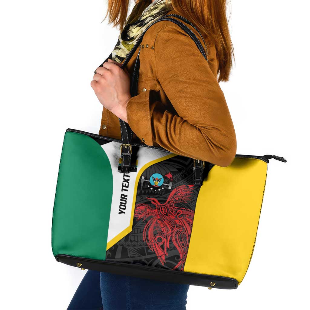Personalised PNG Hela Province Leather Tote Bag Bird of Paradise Tattoo Flag Motif LT9 Yellow - Polynesian Pride