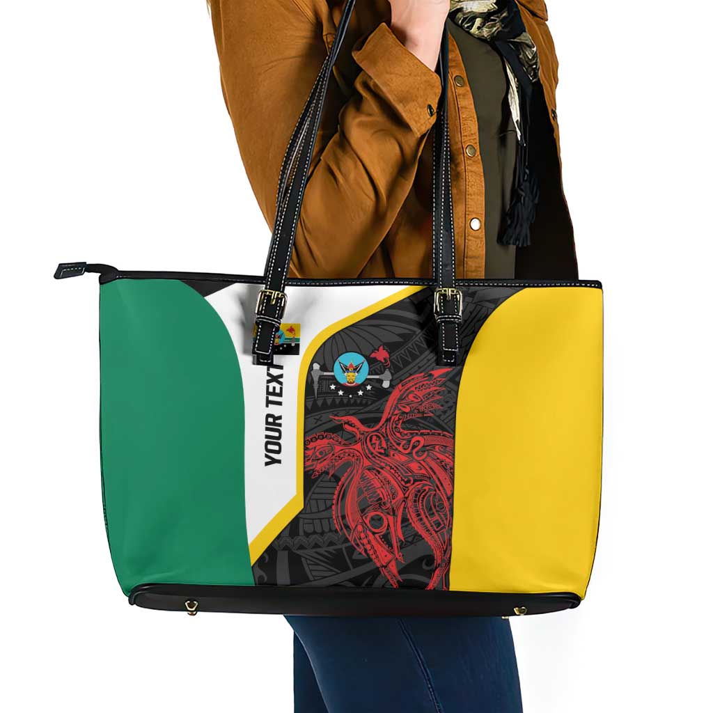 Personalised PNG Hela Province Leather Tote Bag Bird of Paradise Tattoo Flag Motif LT9 - Polynesian Pride