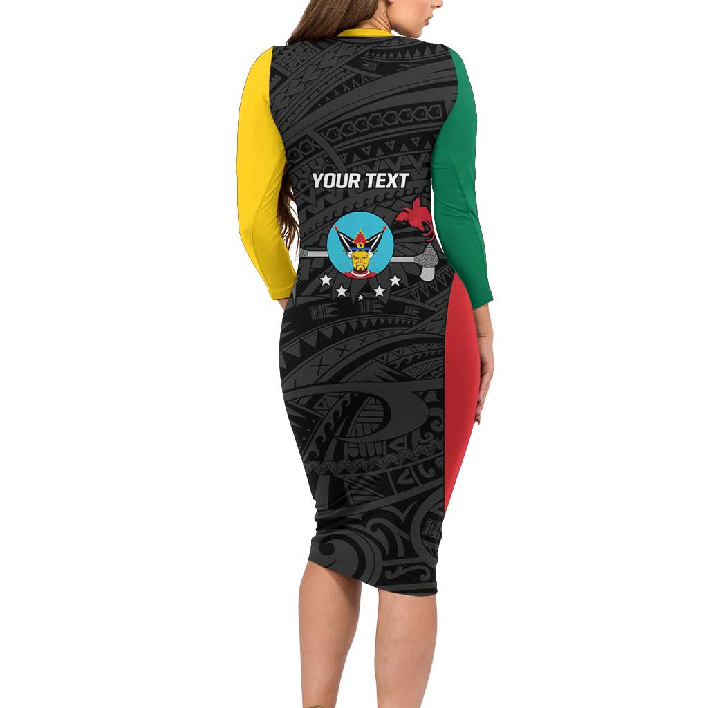 Personalised PNG Hela Province Long Sleeve Bodycon Dress Bird of Paradise Tattoo Flag Motif LT9 - Polynesian Pride