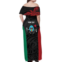 Personalised PNG Hela Province Off Shoulder Maxi Dress Bird of Paradise Tattoo Flag Motif LT9 - Polynesian Pride