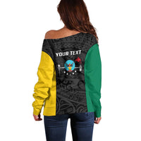 Personalised PNG Hela Province Off Shoulder Sweater Bird of Paradise Tattoo Flag Motif LT9 - Polynesian Pride