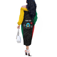 Personalised PNG Hela Province Off The Shoulder Long Sleeve Dress Bird of Paradise Tattoo Flag Motif LT9 - Polynesian Pride