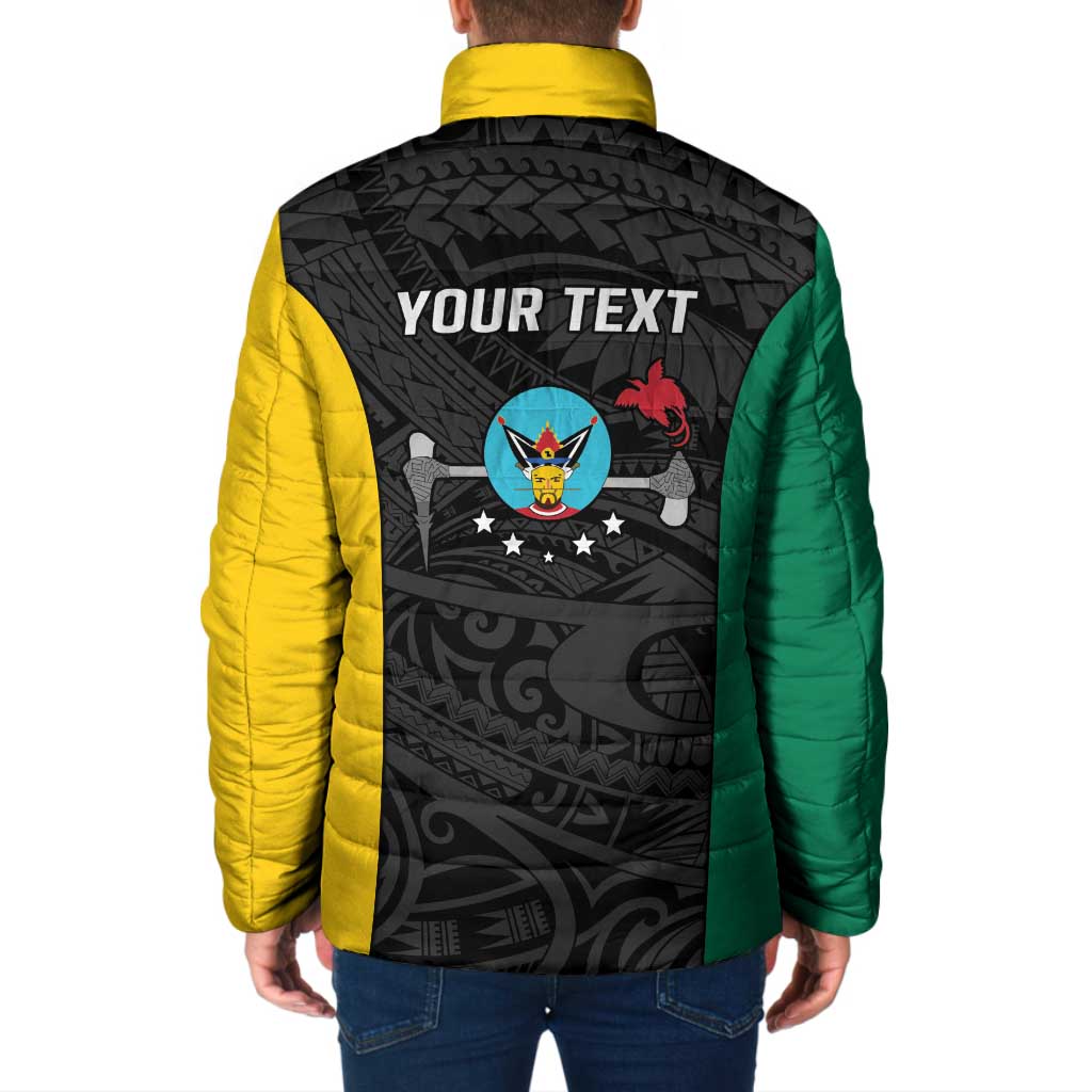 Personalised PNG Hela Province Padded Jacket Bird of Paradise Tattoo Flag Motif LT9 - Polynesian Pride