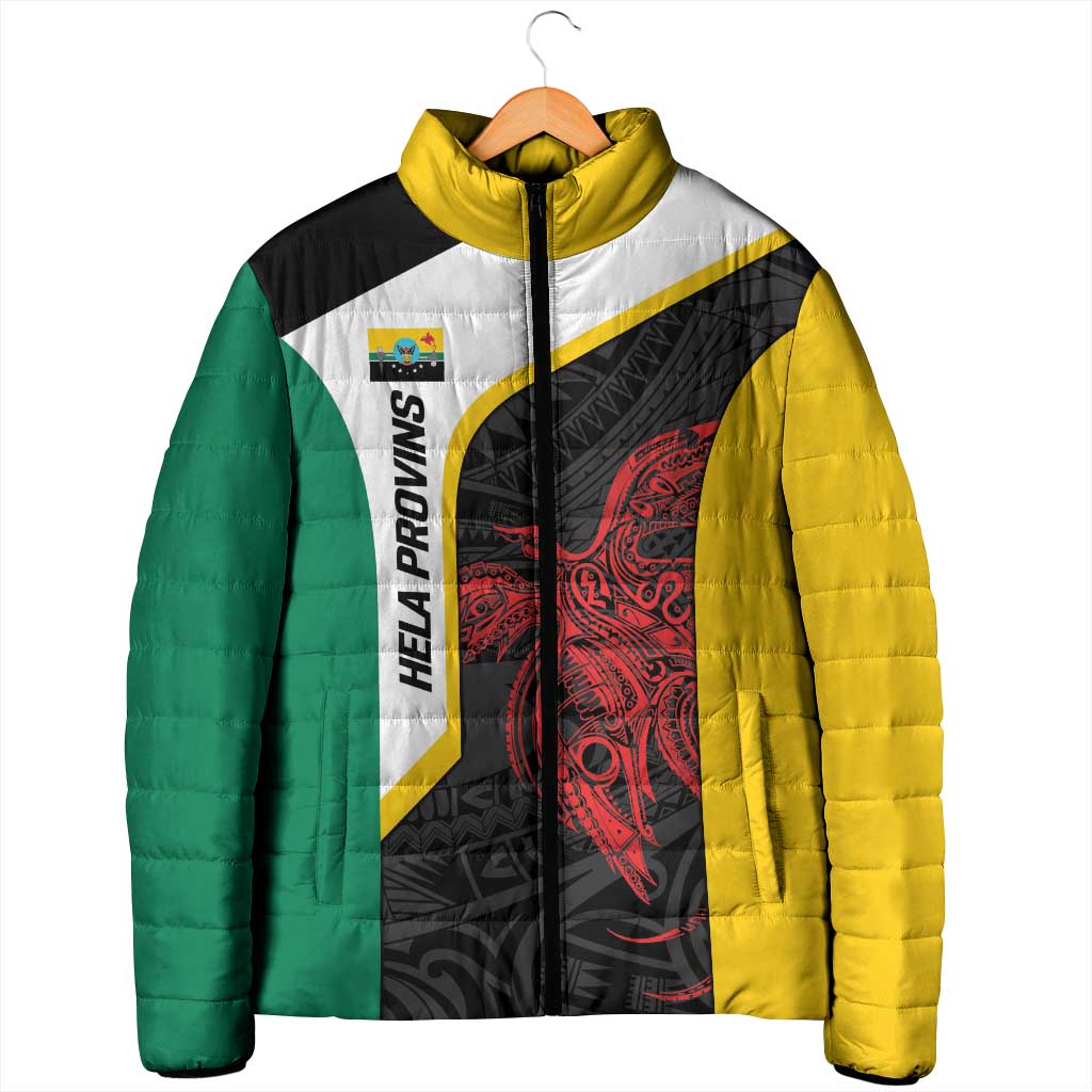 Personalised PNG Hela Province Padded Jacket Bird of Paradise Tattoo Flag Motif LT9 - Polynesian Pride