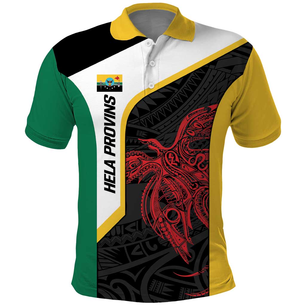 Personalised PNG Hela Province Polo Shirt Bird of Paradise Tattoo Flag Motif LT9 Yellow - Polynesian Pride