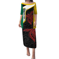 Personalised PNG Hela Province Puletasi Bird of Paradise Tattoo Flag Motif LT9 Long Dress Yellow - Polynesian Pride