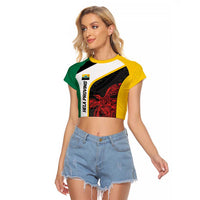 Personalised PNG Hela Province Raglan Cropped T Shirt Bird of Paradise Tattoo Flag Motif LT9 Female Yellow - Polynesian Pride