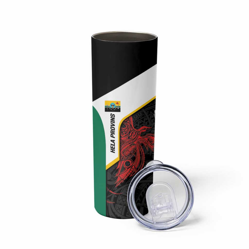 Personalised PNG Hela Province Skinny Tumbler Bird of Paradise Tattoo Flag Motif LT9 - Polynesian Pride