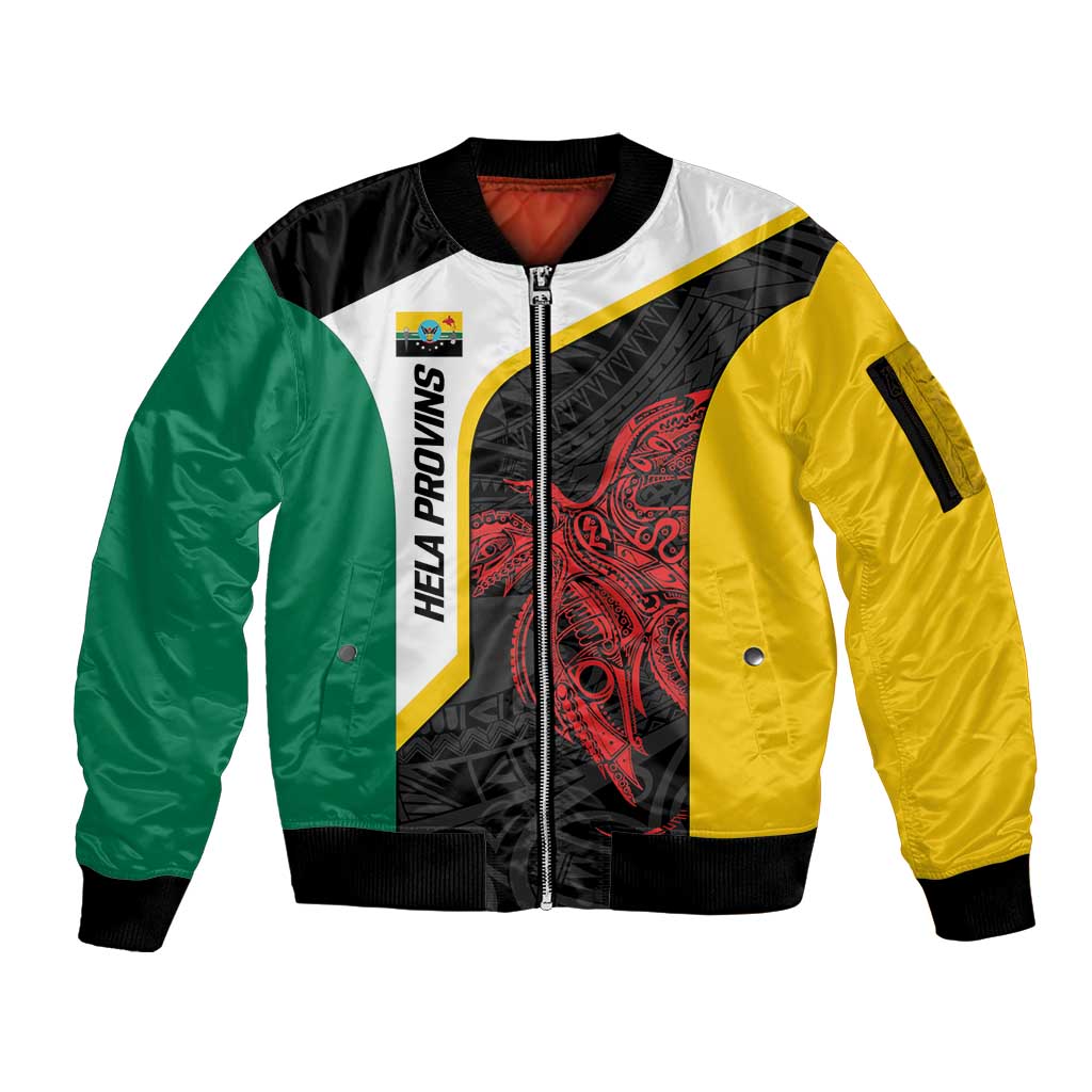 Personalised PNG Hela Province Sleeve Zip Bomber Jacket Bird of Paradise Tattoo Flag Motif LT9 Unisex Yellow - Polynesian Pride