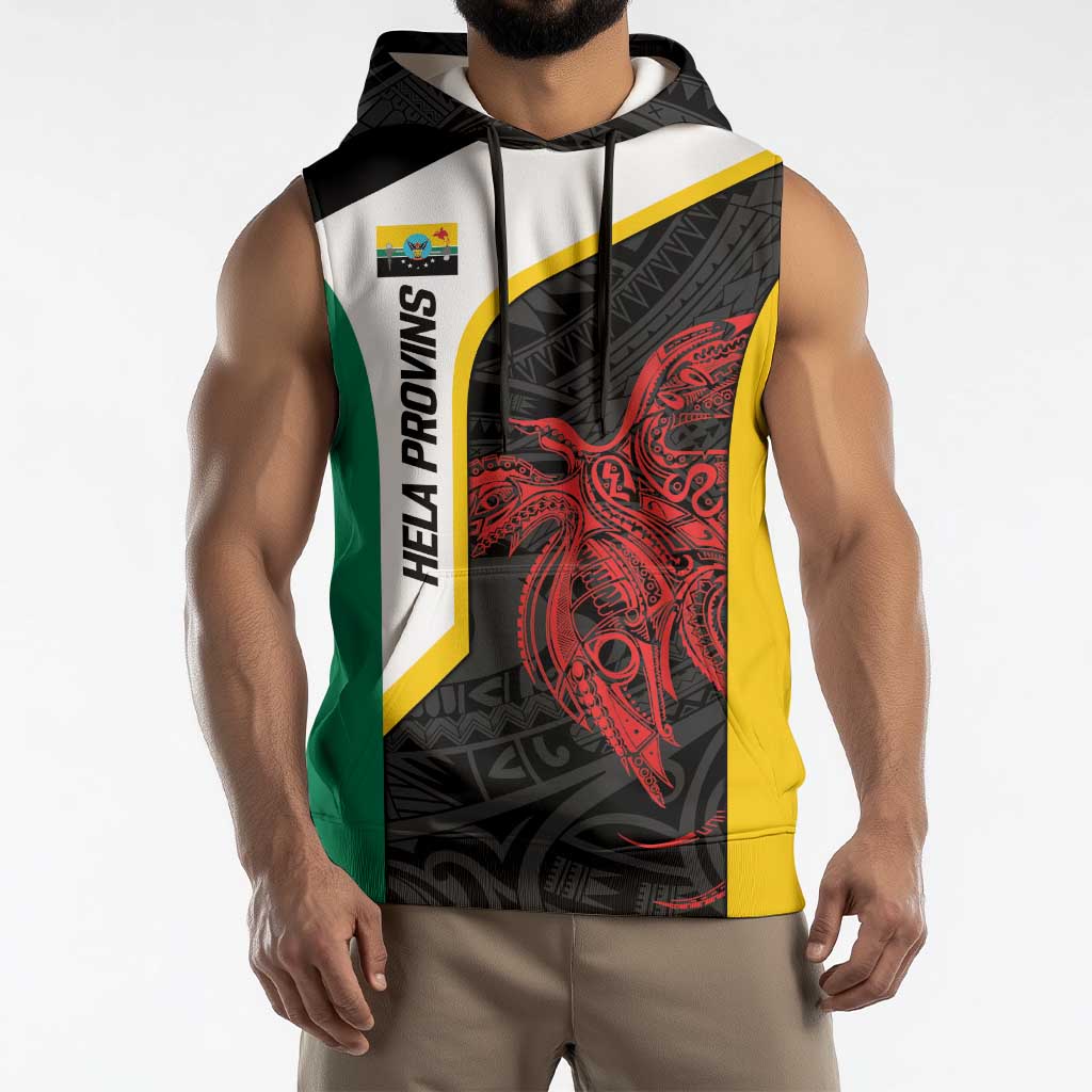 Personalised PNG Hela Province Sleeveless Hoodie Bird of Paradise Tattoo Flag Motif LT9 - Polynesian Pride