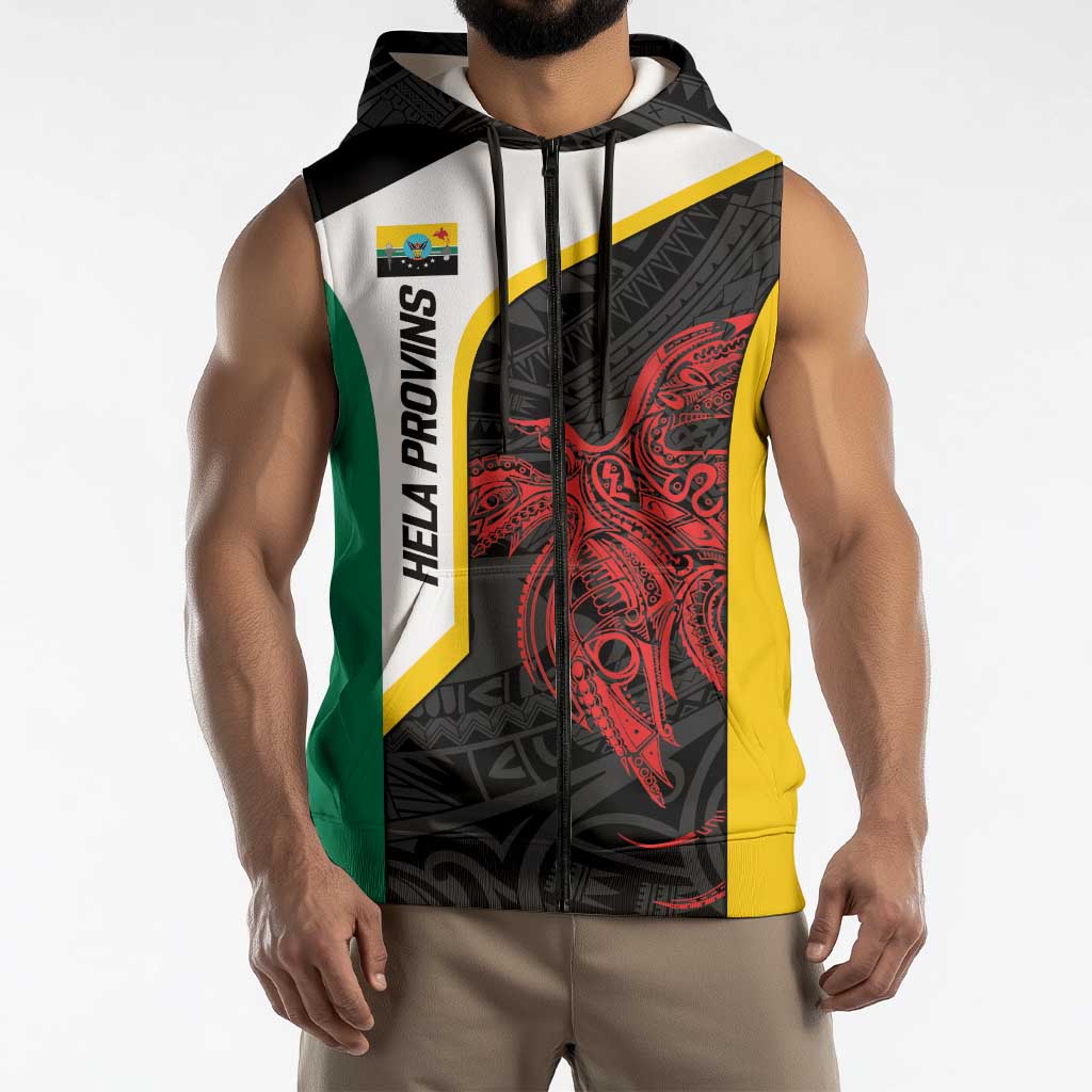 Personalised PNG Hela Province Sleeveless Zip Hoodie Bird of Paradise Tattoo Flag Motif LT9 - Polynesian Pride