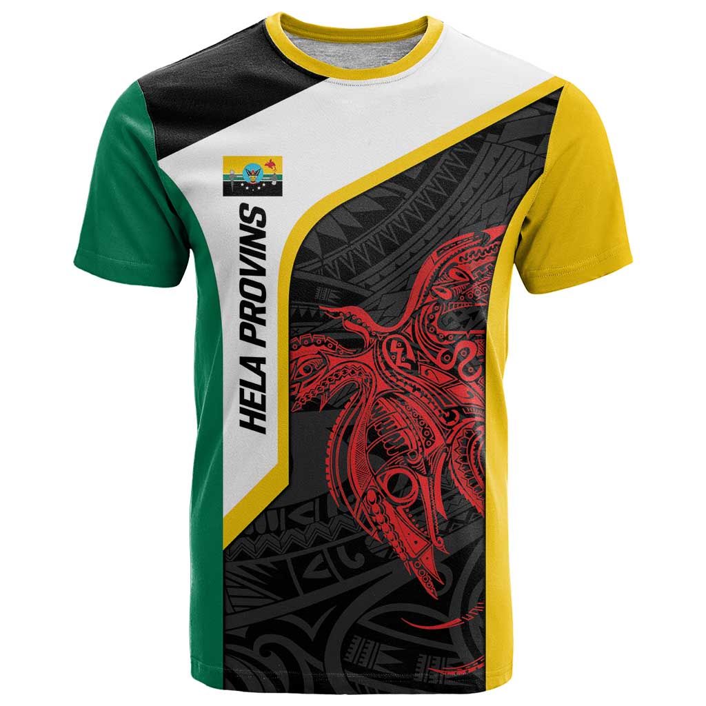 Personalised PNG Hela Province T Shirt Bird of Paradise Tattoo Flag Motif - Polynesian Pride