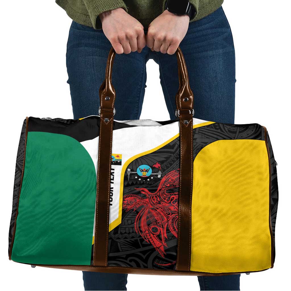 Personalised PNG Hela Province Travel Bag Bird of Paradise Tattoo Flag Motif LT9 Yellow - Polynesian Pride