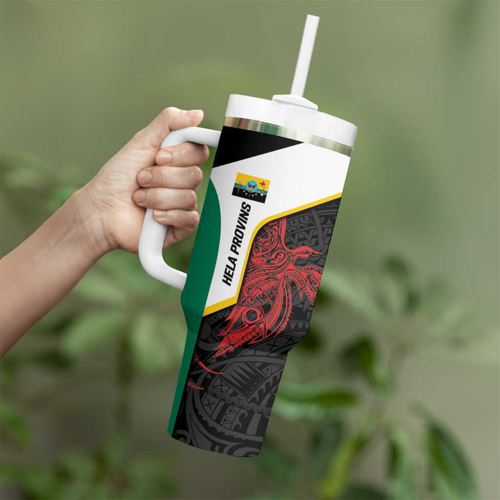Personalised PNG Hela Province Tumbler With Handle Bird of Paradise Tattoo Flag Motif LT9 - Polynesian Pride