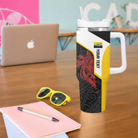 Personalised PNG Hela Province Tumbler With Handle Bird of Paradise Tattoo Flag Motif LT9 - Polynesian Pride