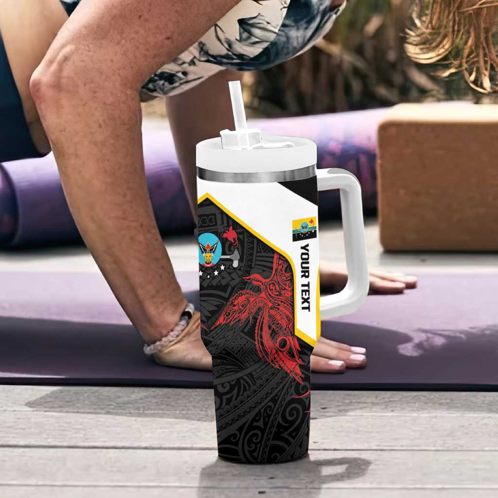 Personalised PNG Hela Province Tumbler With Handle Bird of Paradise Tattoo Flag Motif LT9 - Polynesian Pride