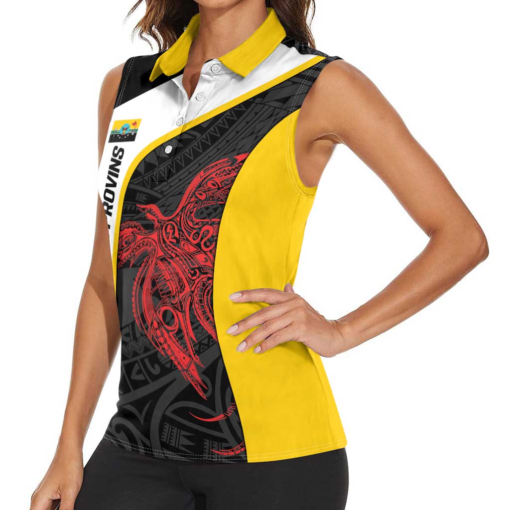Personalised PNG Hela Province Women Sleeveless Polo Shirt Bird of Paradise Tattoo Flag Motif LT9 - Polynesian Pride