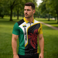 Personalised PNG Hela Province Zipper Polo Shirt Bird of Paradise Tattoo Flag Motif LT9 - Polynesian Pride