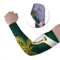 Personalised PNG Jiwaka Province Arm Sleeves Bird of Paradise Tattoo Flag Motif LT9 Set of 2 Green - Polynesian Pride