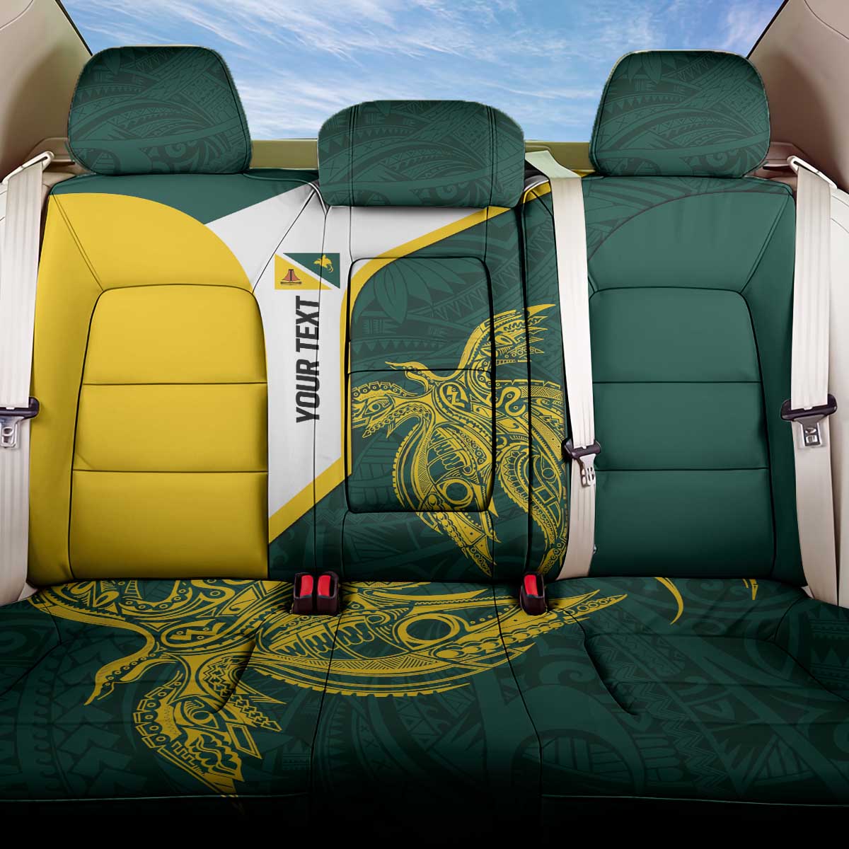 Personalised PNG Jiwaka Province Back Car Seat Cover Bird of Paradise Tattoo Flag Motif LT9 One Size Green - Polynesian Pride