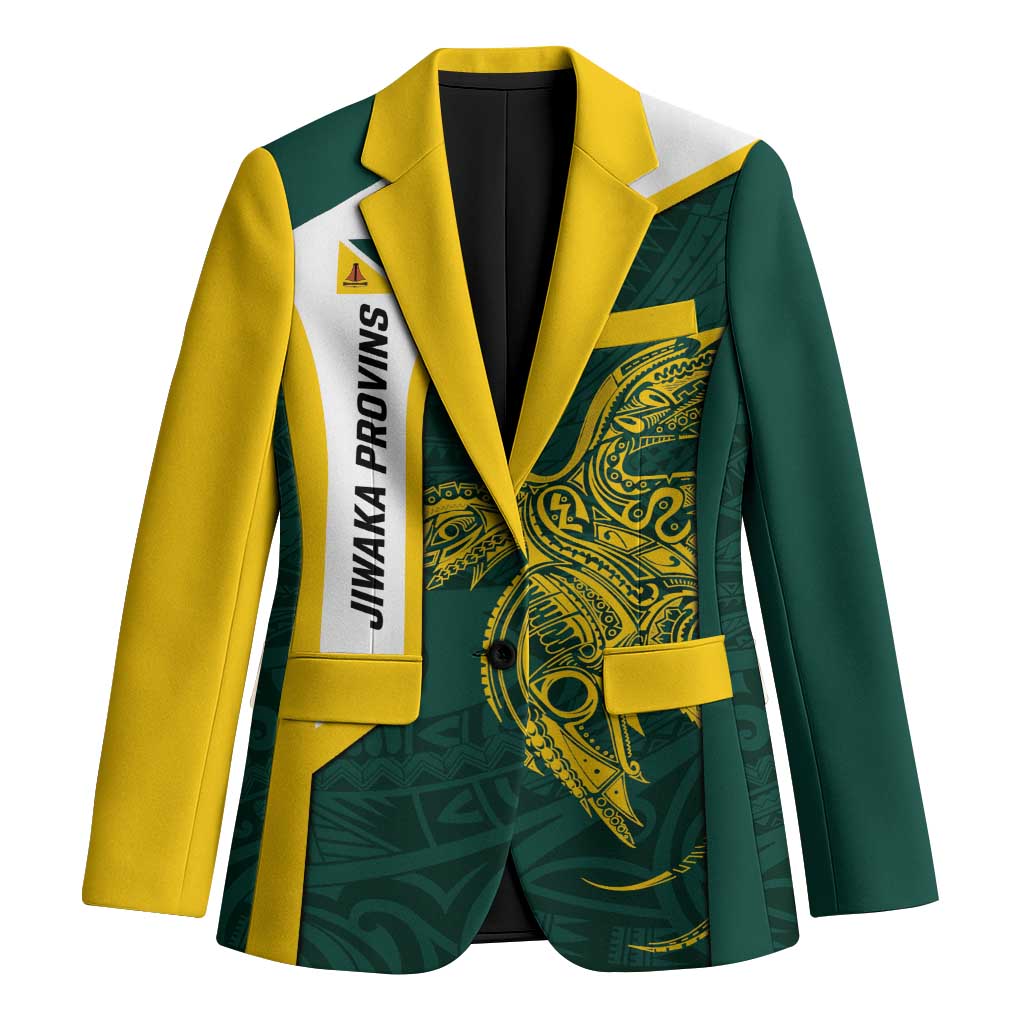 Personalised PNG Jiwaka Province Blazer Bird of Paradise Tattoo Flag Motif LT9 Unisex Green - Polynesian Pride