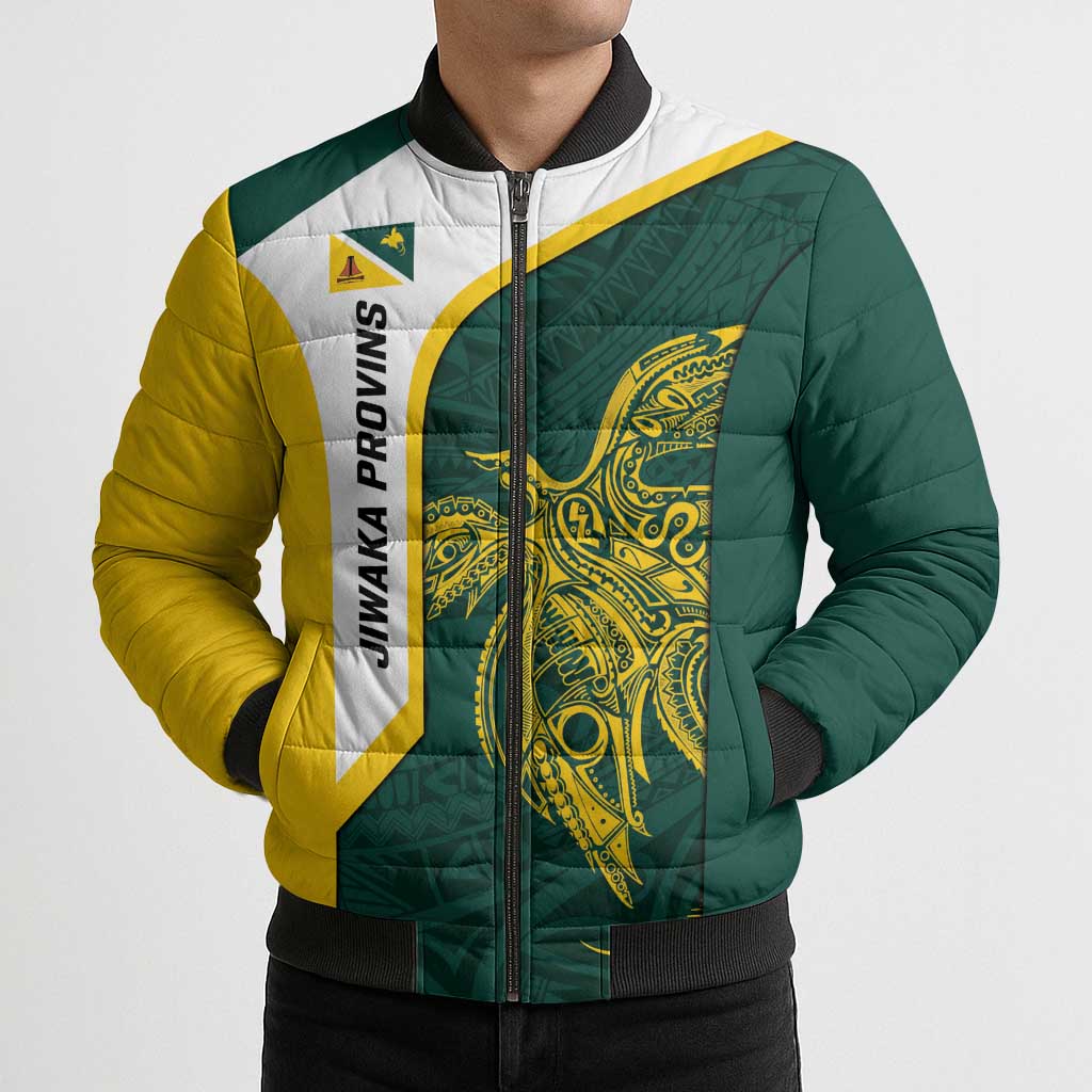 Personalised PNG Jiwaka Province Bomber Puffer Jacket Bird of Paradise Tattoo Flag Motif LT9 - Polynesian Pride