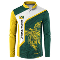 Personalised PNG Jiwaka Province Button Sweatshirt Bird of Paradise Tattoo Flag Motif LT9 Green - Polynesian Pride