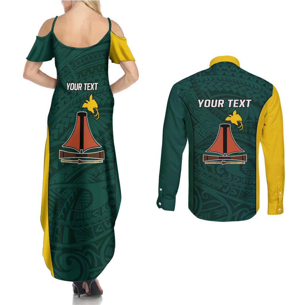 Personalised PNG Jiwaka Province Couples Matching Summer Maxi Dress and Long Sleeve Button Shirt Bird of Paradise Tattoo Flag Motif LT9 - Polynesian Pride