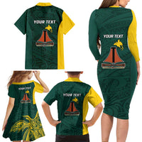 Personalised PNG Jiwaka Province Family Matching Long Sleeve Bodycon Dress and Hawaiian Shirt Bird of Paradise Tattoo Flag Motif LT9 - Polynesian Pride
