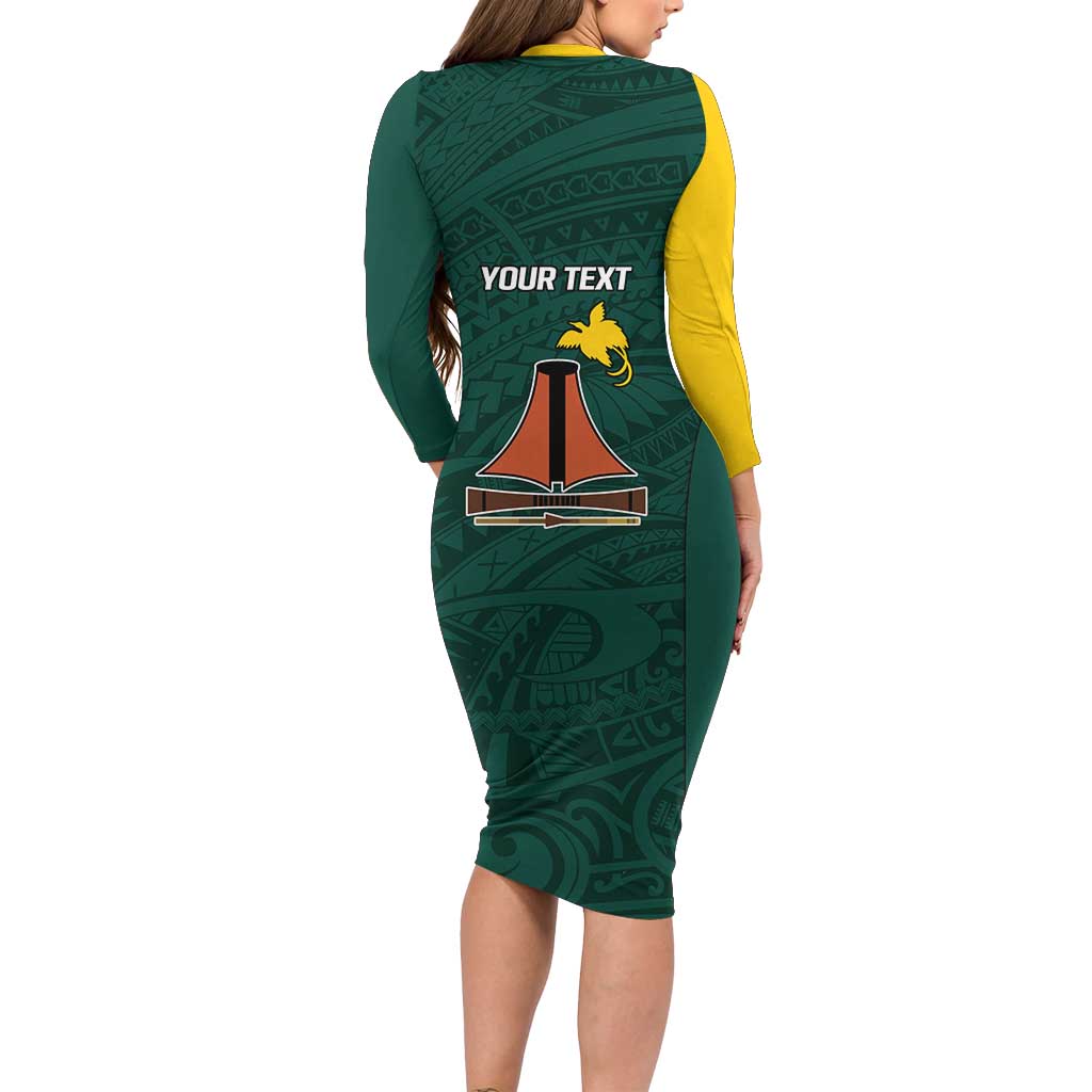 Personalised PNG Jiwaka Province Family Matching Long Sleeve Bodycon Dress and Hawaiian Shirt Bird of Paradise Tattoo Flag Motif LT9 - Polynesian Pride