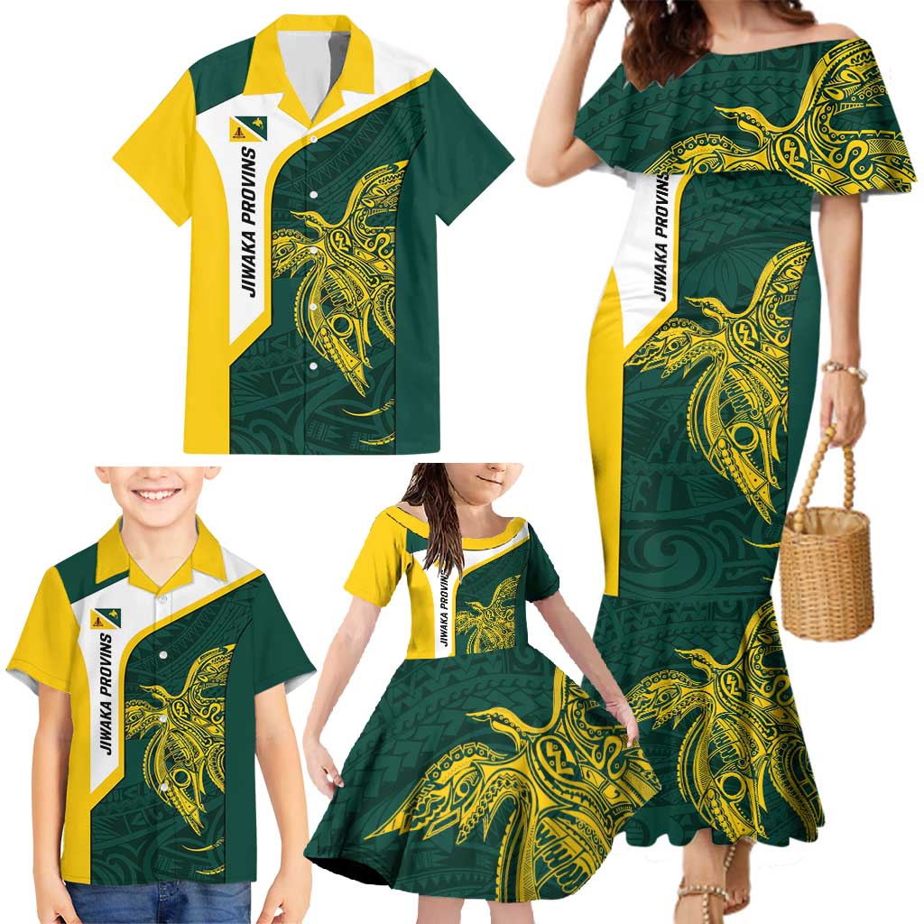 Personalised PNG Jiwaka Province Family Matching Mermaid Dress and Hawaiian Shirt Bird of Paradise Tattoo Flag Motif LT9 - Polynesian Pride