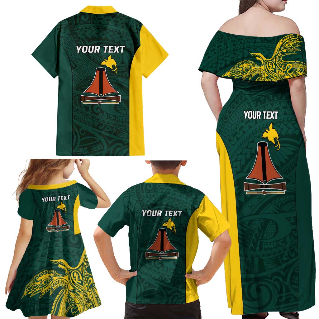 Personalised PNG Jiwaka Province Family Matching Off Shoulder Maxi Dress and Hawaiian Shirt Bird of Paradise Tattoo Flag Motif LT9 - Polynesian Pride