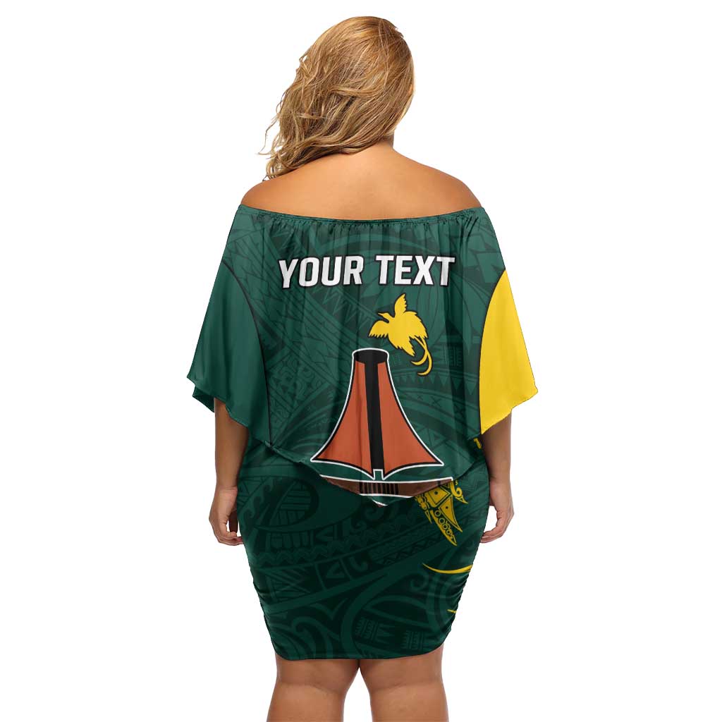 Personalised PNG Jiwaka Province Family Matching Off Shoulder Short Dress and Hawaiian Shirt Bird of Paradise Tattoo Flag Motif LT9 - Polynesian Pride