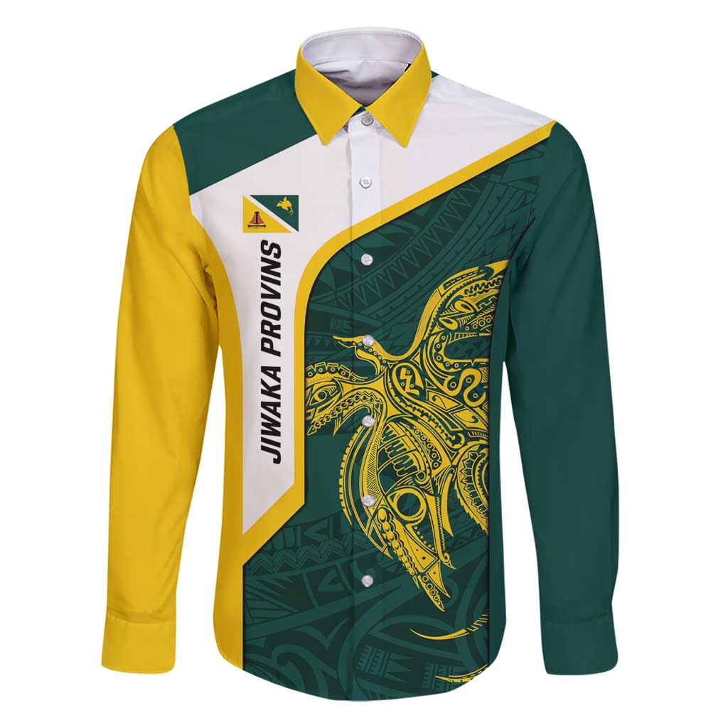 Personalised PNG Jiwaka Province Family Matching Summer Maxi Dress and Hawaiian Shirt Bird of Paradise Tattoo Flag Motif LT9 Dad's Shirt - Long Sleeve Green - Polynesian Pride