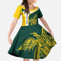 Personalised PNG Jiwaka Province Family Matching Tank Maxi Dress and Hawaiian Shirt Bird of Paradise Tattoo Flag Motif LT9 Daughter's Dress Green - Polynesian Pride