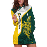Personalised PNG Jiwaka Province Hoodie Dress Bird of Paradise Tattoo Flag Motif LT9 Green - Polynesian Pride