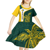 Personalised PNG Jiwaka Province Kid Short Sleeve Dress Bird of Paradise Tattoo Flag Motif LT9 - Polynesian Pride
