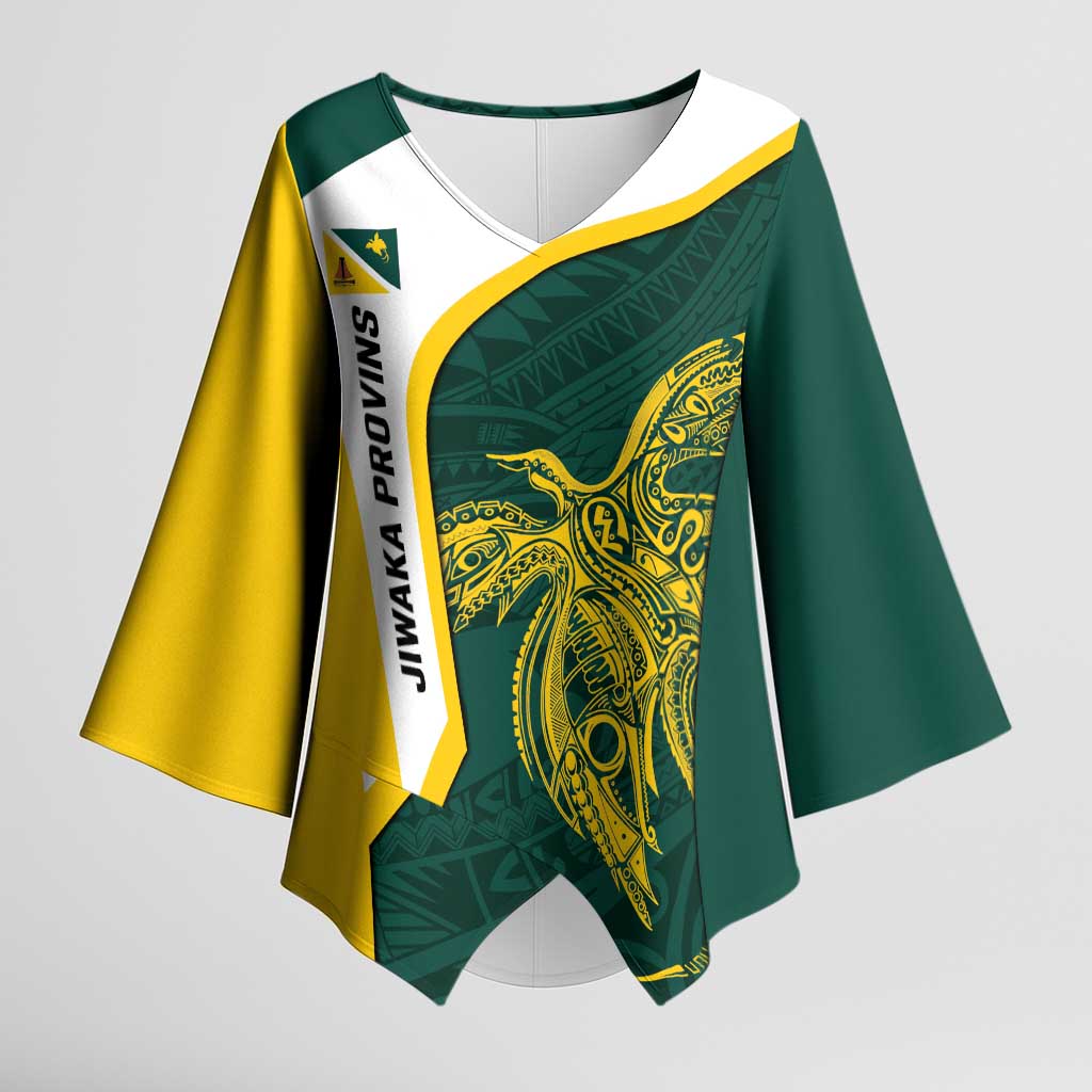 Personalised PNG Jiwaka Province Kimono Sleeve Blouse Bird of Paradise Tattoo Flag Motif LT9 Female Green - Polynesian Pride
