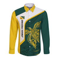 Personalised PNG Jiwaka Province Long Sleeve Button Shirt Bird of Paradise Tattoo Flag Motif LT9 Unisex Green - Polynesian Pride