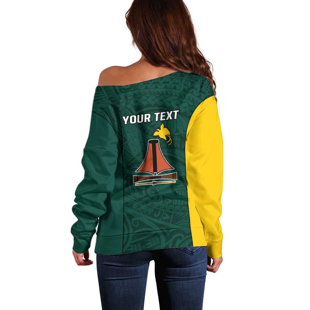 Personalised PNG Jiwaka Province Off Shoulder Sweater Bird of Paradise Tattoo Flag Motif LT9 - Polynesian Pride