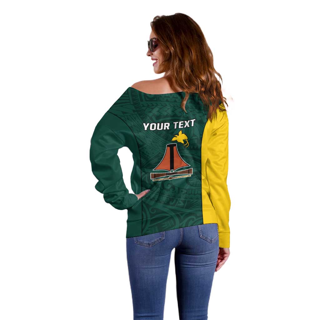 Personalised PNG Jiwaka Province Off Shoulder Sweater Bird of Paradise Tattoo Flag Motif LT9 - Polynesian Pride
