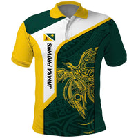 Personalised PNG Jiwaka Province Polo Shirt Bird of Paradise Tattoo Flag Motif LT9 Green - Polynesian Pride