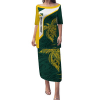 Personalised PNG Jiwaka Province Puletasi Bird of Paradise Tattoo Flag Motif LT9 Long Dress Green - Polynesian Pride