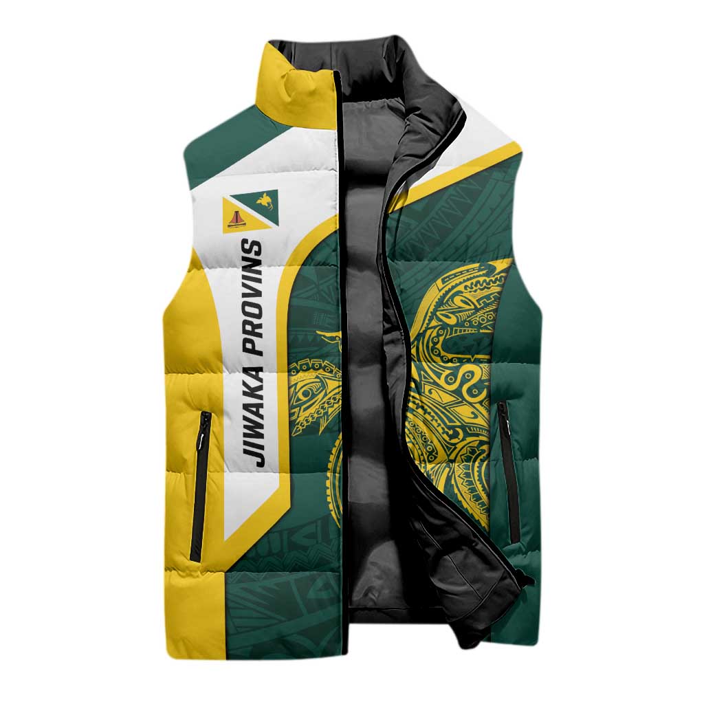 Personalised PNG Jiwaka Province Sleeveless Puffer Jacket Bird of Paradise Tattoo Flag Motif LT9 - Polynesian Pride