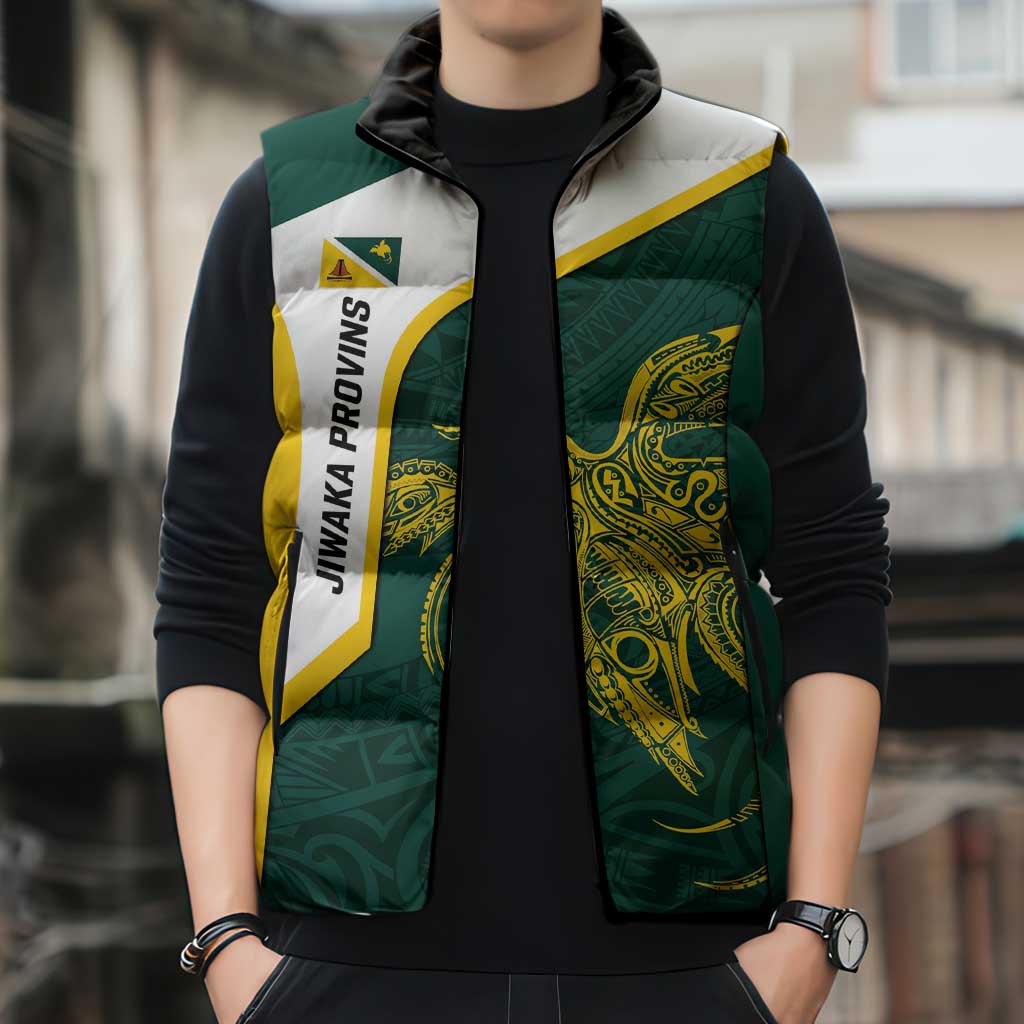 Personalised PNG Jiwaka Province Sleeveless Puffer Jacket Bird of Paradise Tattoo Flag Motif LT9 - Polynesian Pride