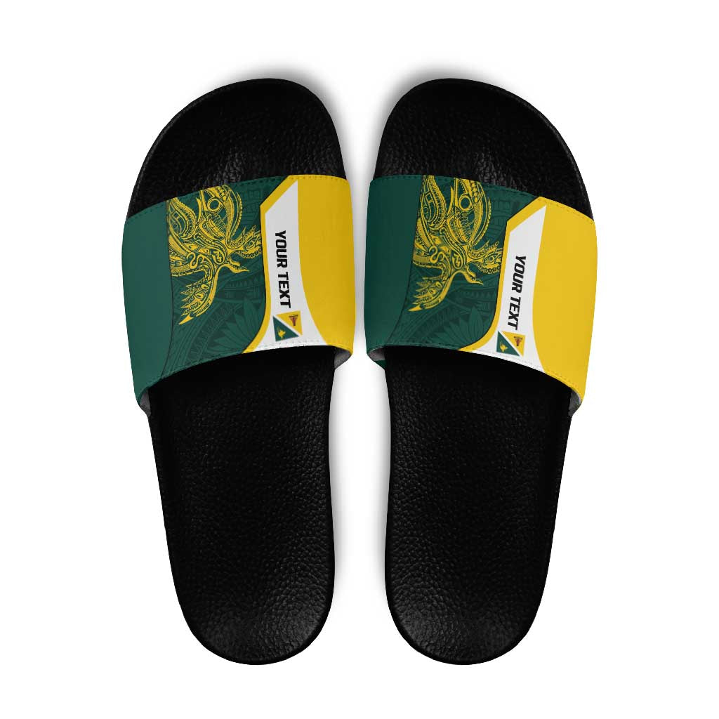 Personalised PNG Jiwaka Province Slide Sandals Bird of Paradise Tattoo Flag Motif LT9 Green - Polynesian Pride