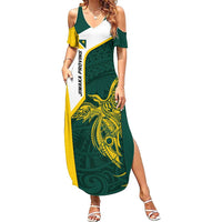 Personalised PNG Jiwaka Province Summer Maxi Dress Bird of Paradise Tattoo Flag Motif LT9 Women Green - Polynesian Pride